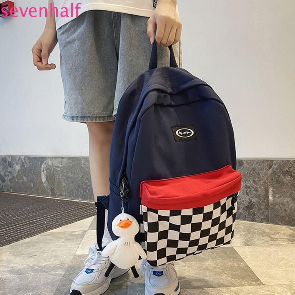 Sevenhalf กระเป๋าเป้สะพายหลัง กระเป๋าถือ กระเป๋านักเรียน กระเป๋านักเรียน ลายตารางหมากรุก ความจุขนาดใหญ่ สไตล์เกาหลี สําหรับวัยรุ่น