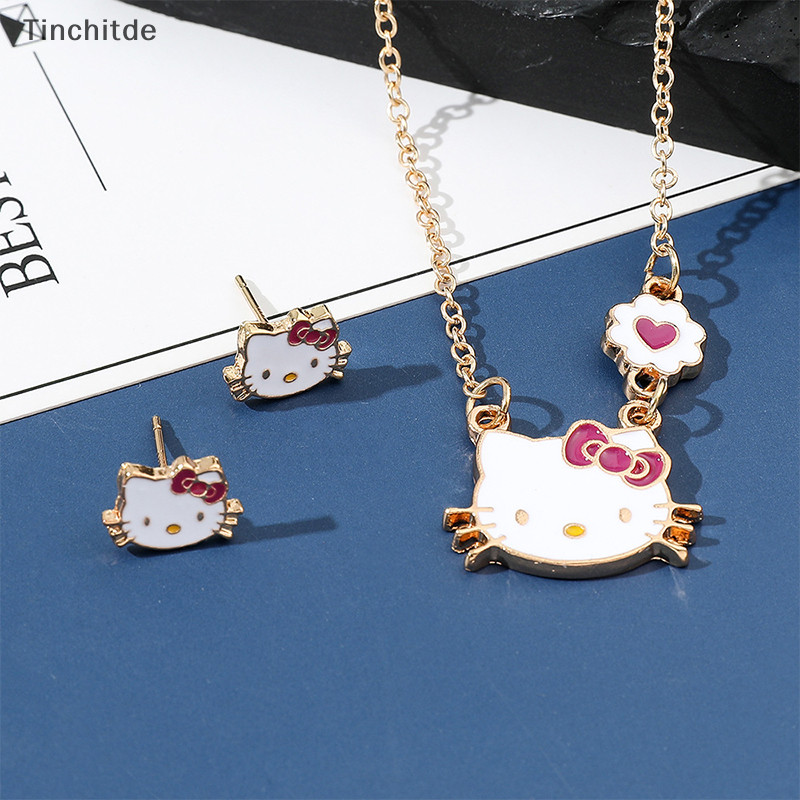 [Tinchitde] เครื่องประดับ สร้อยคอ ต่างหู จี้การ์ตูน Hello Kitty Sanrio น่ารัก สวยหรู เหมาะกับของขวัญ สําหรับผู้หญิง