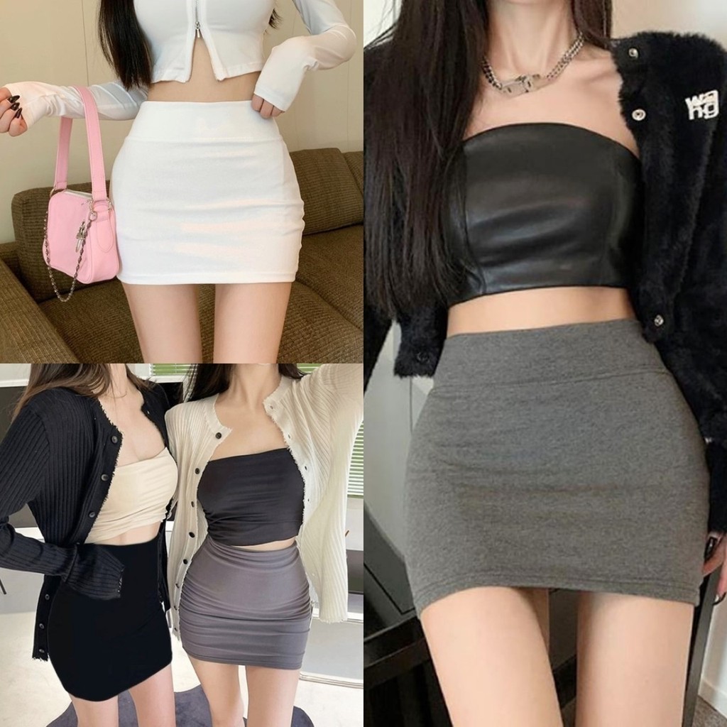ราคาถูกที่สุด กระโปรงทรงเอ รุ่นขอบเอวหนา ผ้าคอตตอน 6 สี เข้ารูป