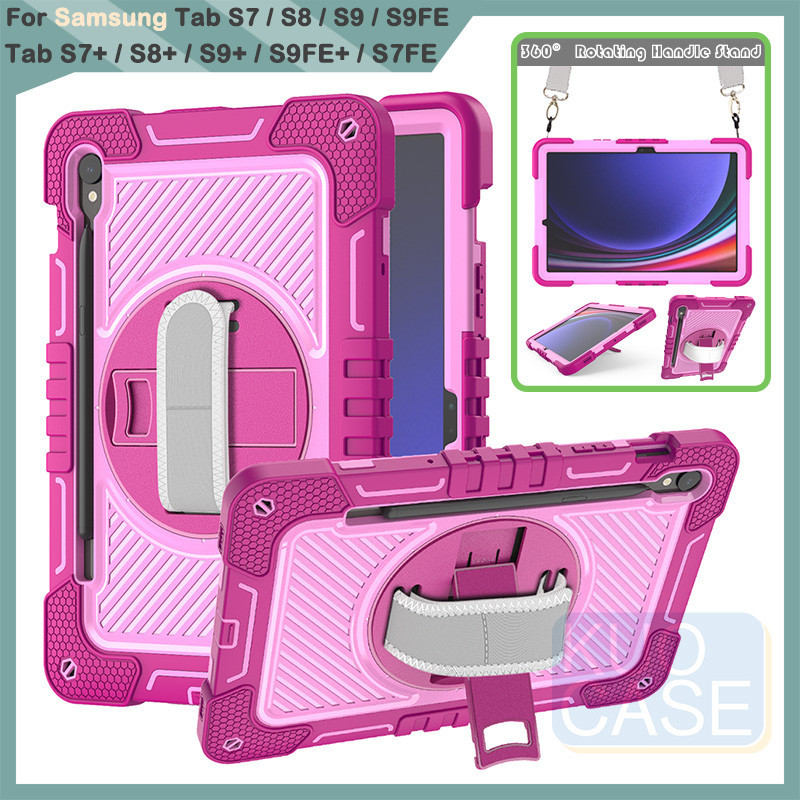 เคสโทรศัพท์มือถือ กันกระแทก ป้องกัน 360 องศา สําหรับ Samsung Tab S7 S8 S9 S9FE Tab S7+ S8+ S9+ S9FE+ S7 FE S9 Plus° ฝาครอบสายคล้องมือ แบบหมุนได้