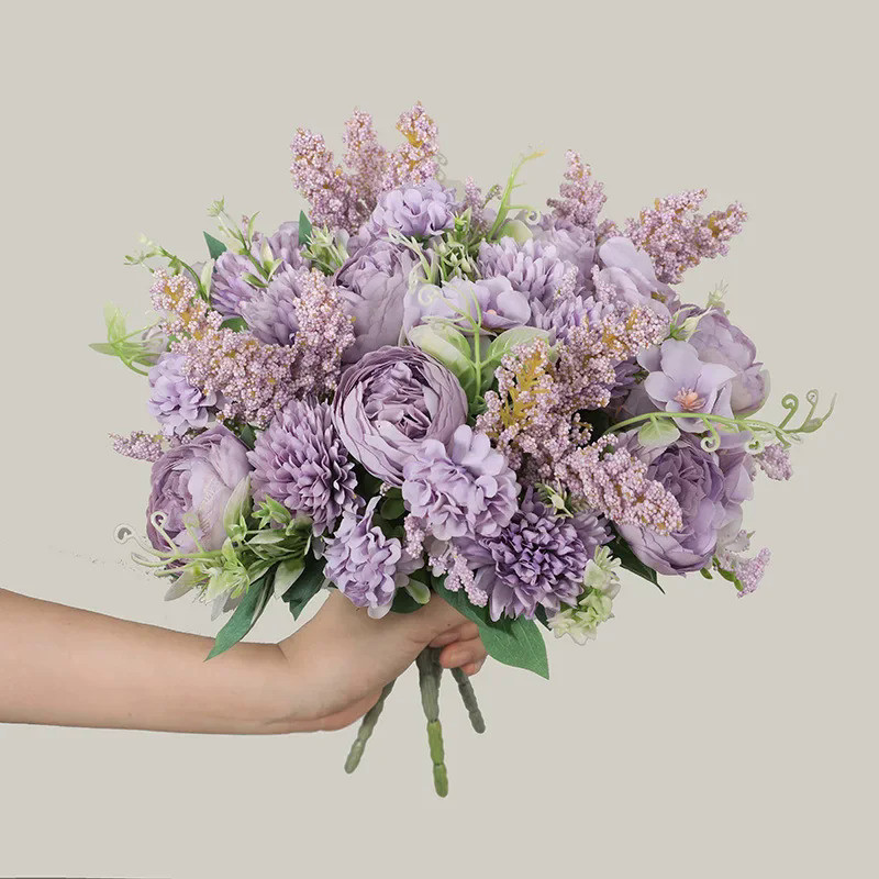 Artificial Flowers Vintage Silk Rose Bouquet Vintage Bride Holding Fake Flowers Home Wedding Decorat