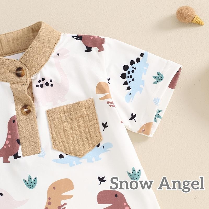 【ส่งจากไทย】​กรา-เด็กทารกฤดูร้อนชุดแขนสั้นวงปกไดโนเสาร์พิมพ์เสื้อยืด + กางเกงขาสั้นชุดเด็กวัยหัดเดินเสื้อผ้าสบายๆ - รูปที่ 4