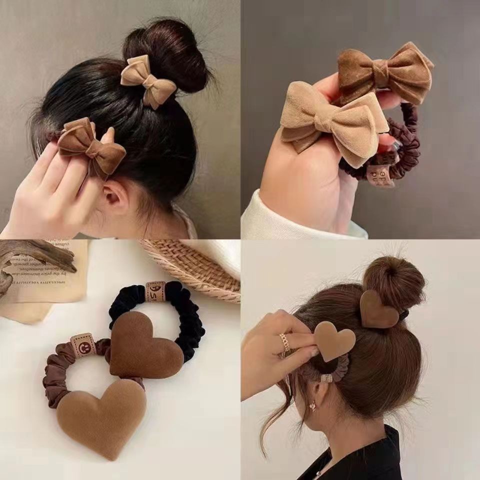 เกาหลีฤดูใบไม ้ ร ่ วงฤดูหนาวกาแฟสีโบว ์ Headdress ตุ ๊ กตาผมแหวนแถบคาดศีรษะยางฤดูหนาวหญิง Tie Head Influencer ins เชือกผม
