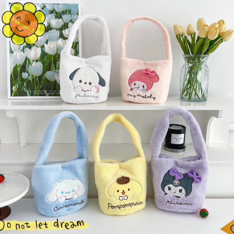 Yescont Sanrio Plush Handbag Cartoon Melody Hello Kitty Bucket Bag Kuromi Cinnamoroll Lunch Bag Storage Bag TH