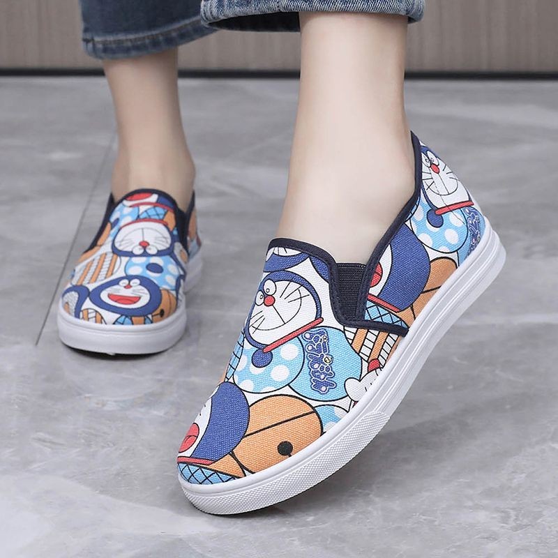 Featured Hot Sale#Graffiti Canvas Shoes Women's Korean-Style Low-Top Cute Comfortable Breathable Cartoon Casual Shoes Women's Slip-on Student Board Shoes Women4.23LNN