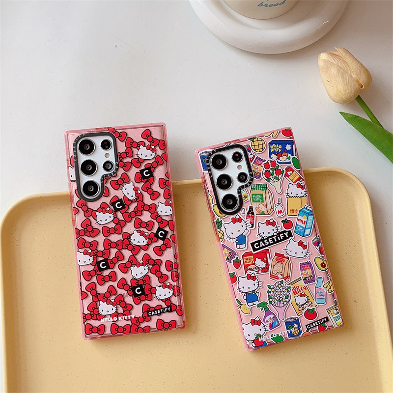 Sanrio Hello Kitty Casetify สําหรับ Samsung S24 Ultra S23 Ultra Glitter Powder Soft Case สําหรับ Samsung S23 Ultra S24 + S22 Ultra กันกระแทก