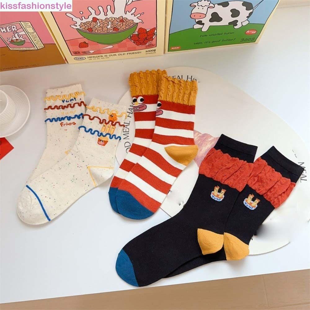 Kissfashionstyle French Fries Socks, Hamburg French Fries Breathable Mid Tube Socks, การ ์ ตูน Graffiti ถุงเท ้ าสบายน ่ ารักหวานการ ์ ตูนถุงเท ้ าผ ้ าฝ ้ ายฤดูใบไม ้ ร ่ วง