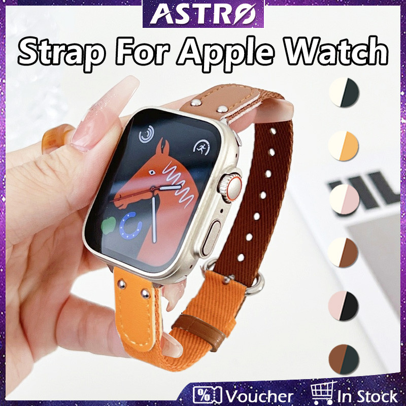 Astro สําหรับ Apple Watch 49 มม.45 มม.41 มม.40 มม.38 มม.42 มม.ผ ้ าใบหนังกีฬาสายรัดข ้ อมือนาฬิกาสมาร ์ ท Slim 2 สีไนลอน Denim สําหรับ iWatch Ultra SE Series 9/8/7/6/5/4/3/2/1