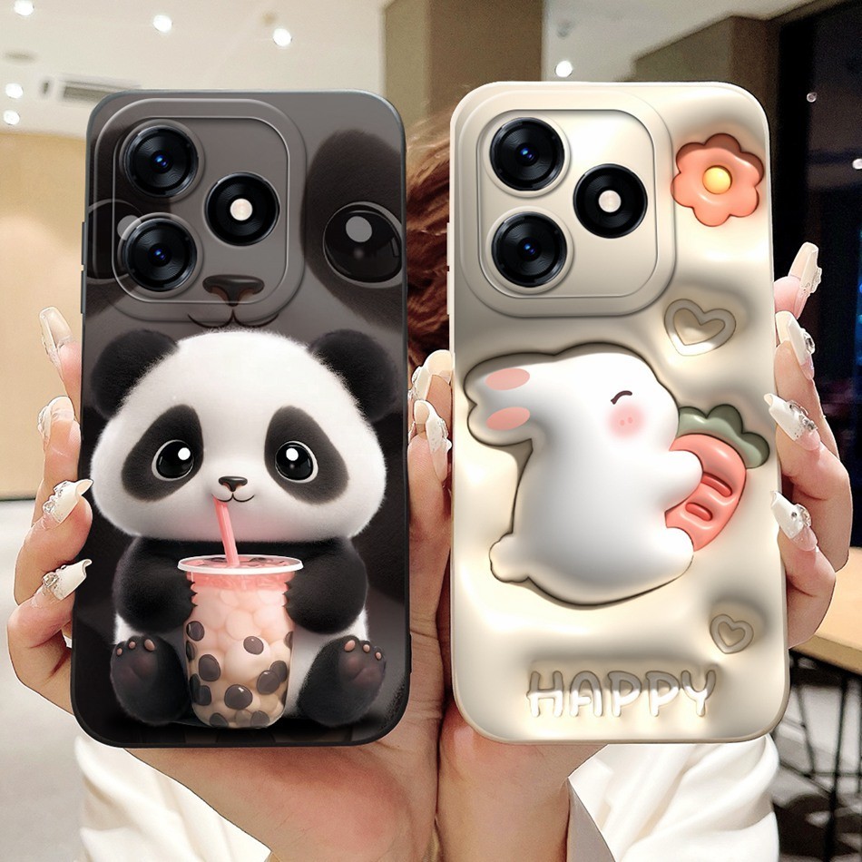 สําหรับrealmeหมายเหตุ50 2024สแควร์เลนส์ป้องกันกรณีRealme Note50 4G RMX3834กระต่ายน่ารักPandaการ์ตูนซิลิโคนนุ่มกรณี