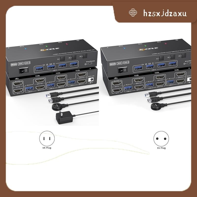 【hzsxjdzaxu 】KCEVE Dual Monitor KVM Switch USB 3.0 HDMI-Catible KVM Switch 4K @60Hz 2K @144Hz, EDID Emulator พร ้ อมพอร ์ ต USB 3.0 4 พอร ์ ต