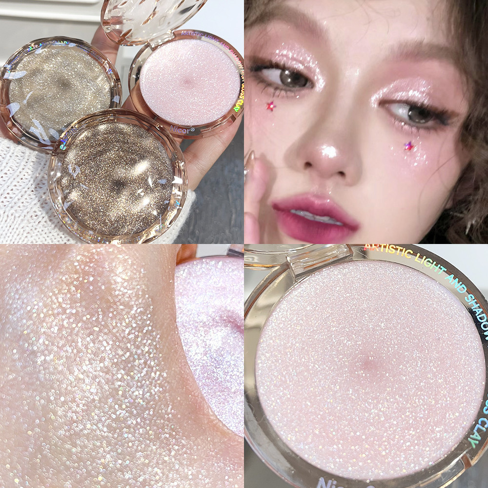 3 Colos Monochrome Mashed Potatoes Highlighter - Natural Glitter Highlighter Powder Palette - Shiny Glitter Highlighter
