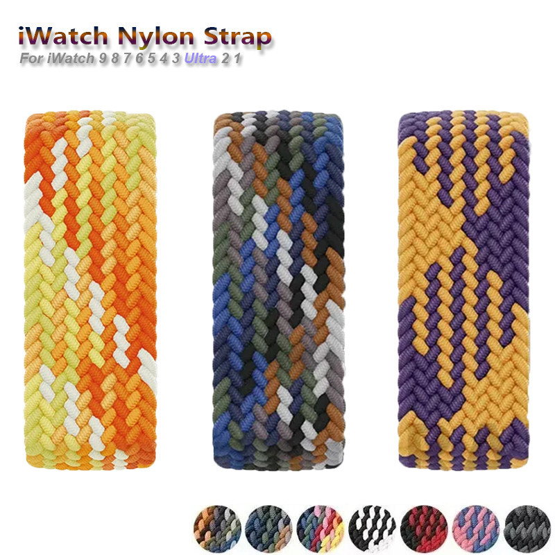 Braided Solo Loop สําหรับ Smart Watch Band 9 8 7 5 3 SE 6 Ultra 2 49 มม.ไนลอน iWatch 45 มม.44 มม.41 มม.40 มม.38/42 มม.