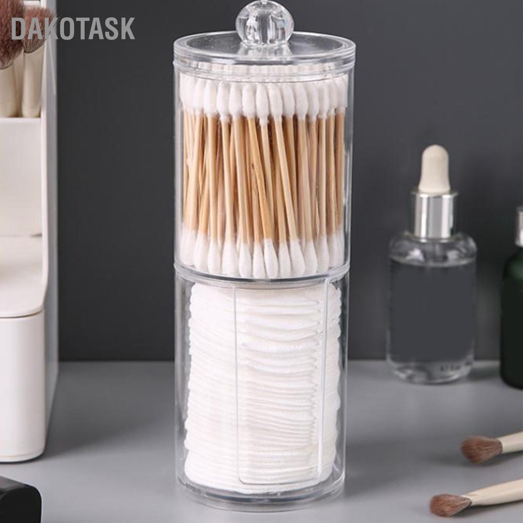 DAKOTASK ผ้าฝ้าย Swab Organizer 2 ชั้นรอบพลาสติกใสผ้าฝ้าย สำหรับห้องน้ำห้องนอน