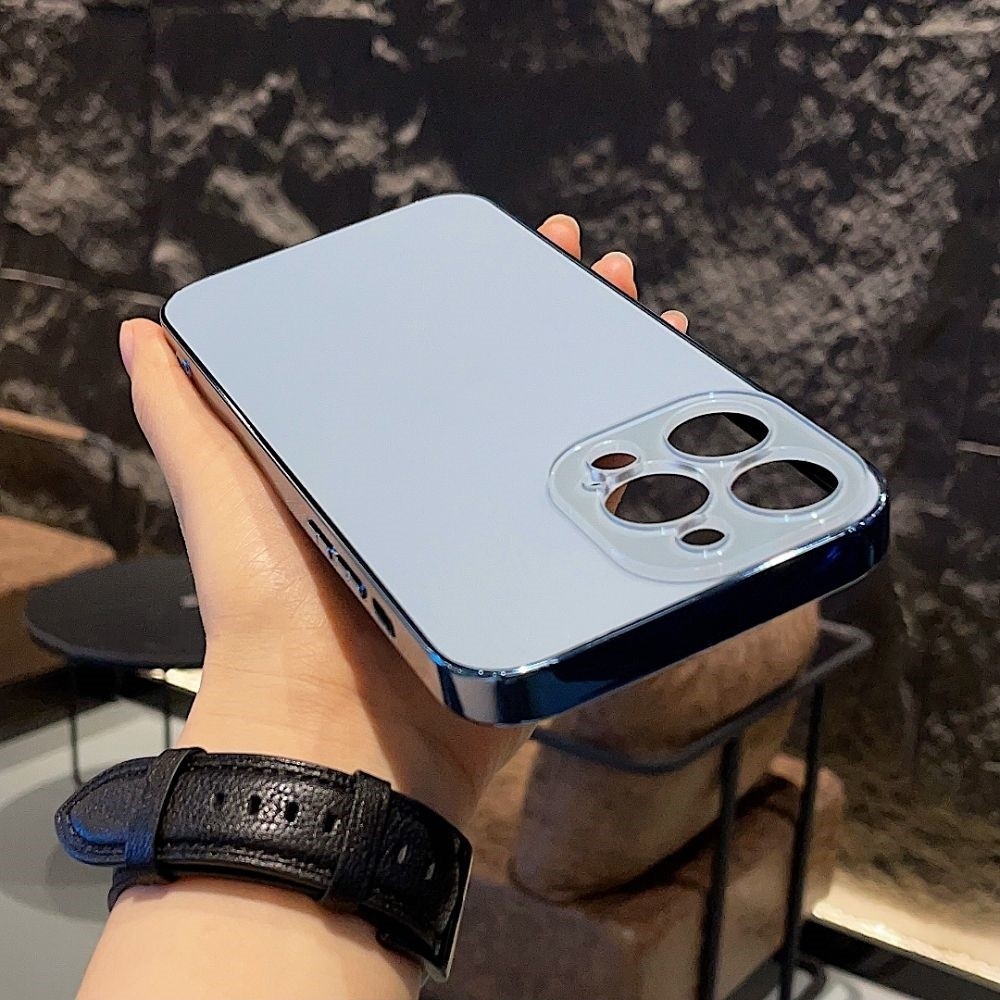 Electroplating Frosted Glassโทรศัพท ์ มือถือสําหรับIPhone 15 14 11 13 12 Pro Max Plus PCเลนส ์ IP14Plusหรูหราผิวป ้ องกันปกหลัง - รูปที่ 4