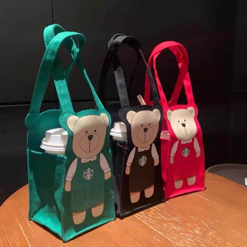 สําหรับ starbucks Apron Bear Tote Bag Canvas Bag Vacuum Mug Bag