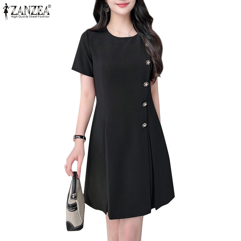 Zanzea ผู ้ หญิงแฟชั ่ นเกาหลีปาร ์ ตี ้ แขนสั ้ นเดี ่ ยวเดรสชาย