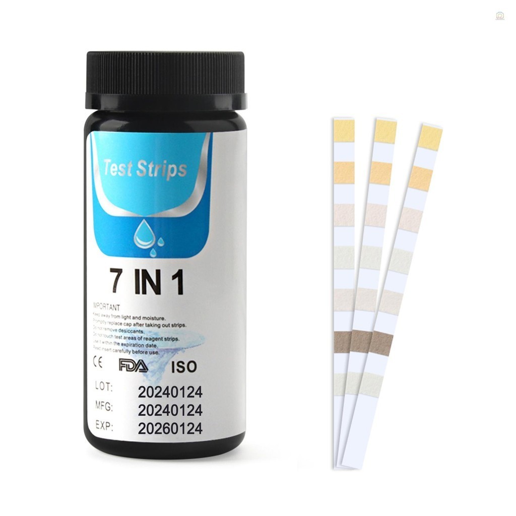 7-in-1 Test Strips สปาและสระว ่ ายน ้ ํา Test Strips ชุดทดสอบสําหรับความแข ็ งรวม/Total Chlorine/Free Chlorine/Bromine/pH/Total Alternity/Nitrite 50ct