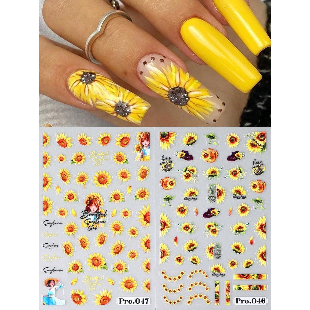 Sunflower Nail Art Sticker ดอกไม้ดอกไม้ผีเสื้อ Self-Adhesive 3D สติ๊กเกอร์ติดเล็บฤดูใบไม้ผลิฤดูร้อนตกแต่งเล็บ