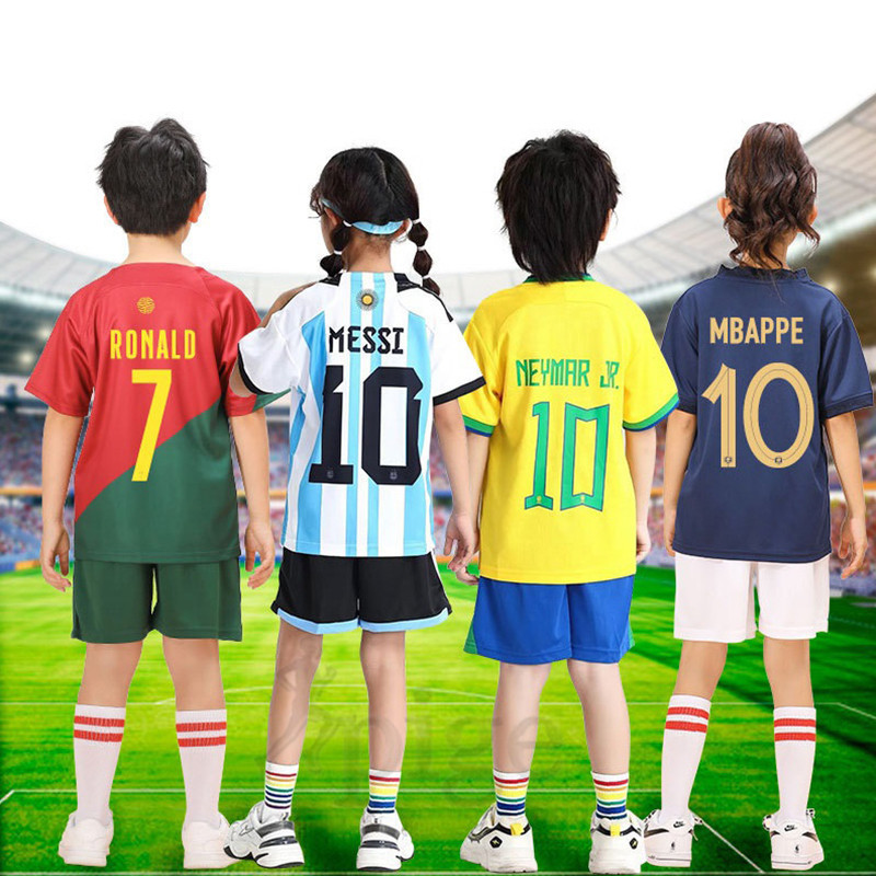 Kids Football Jersey Set 2022 World Cup Argentina Messi / Brazil Neymar / France Mbappe / Portugal R