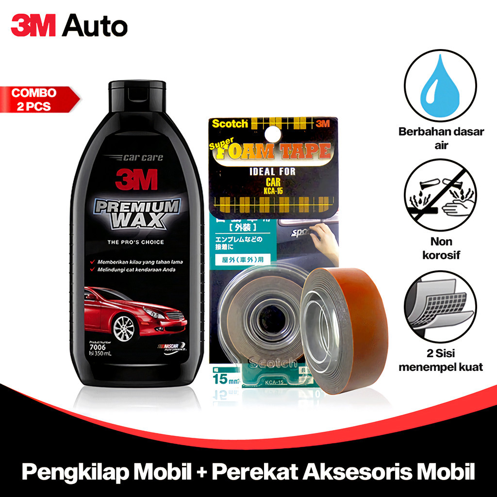 3M Auto Car Body Shine & กาวเทปคู่ COMBO 2 PCS Premium Liquid Car Wax Super โฟมเทปรถคู่สําหรับรถยนต์
