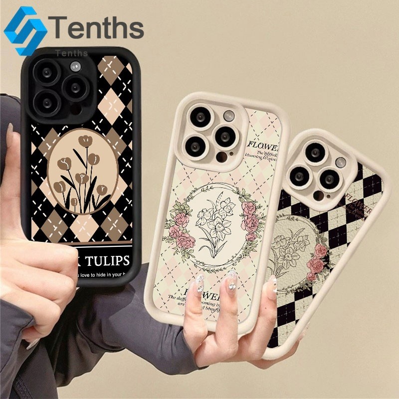 For iPhone 15 14 13 12 11 Pro Max 8 7 6 6s Plus SE2020 X XR Xs Maxเปลือกลายดอกไม้ลายสก๊อตTPU เชลล์