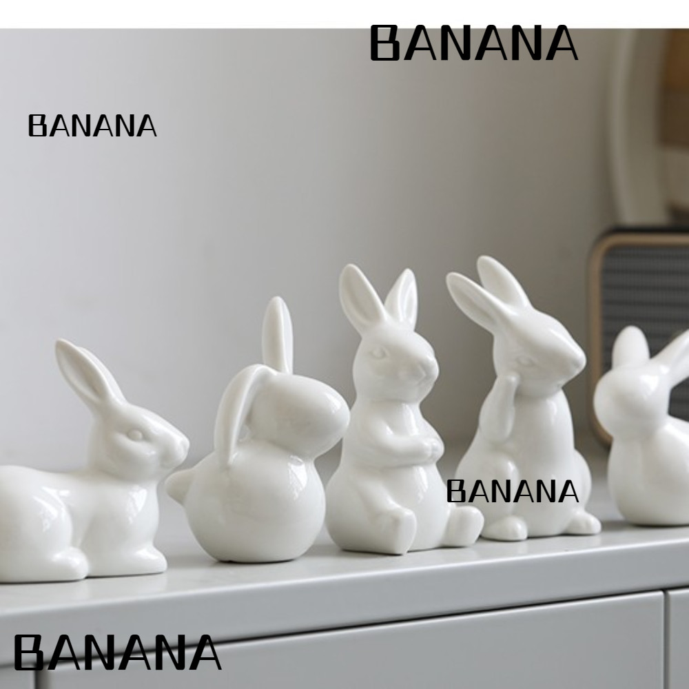 Banana1 Easter Bunny Figurines, 8 ออกแบบเซรามิคกระต่ายประติมากรรม,น่ารักเดสก์ท็อปตกแต่งขนาดเล็กสีขาวเครื่องประดับสัตว์อีสเตอร์