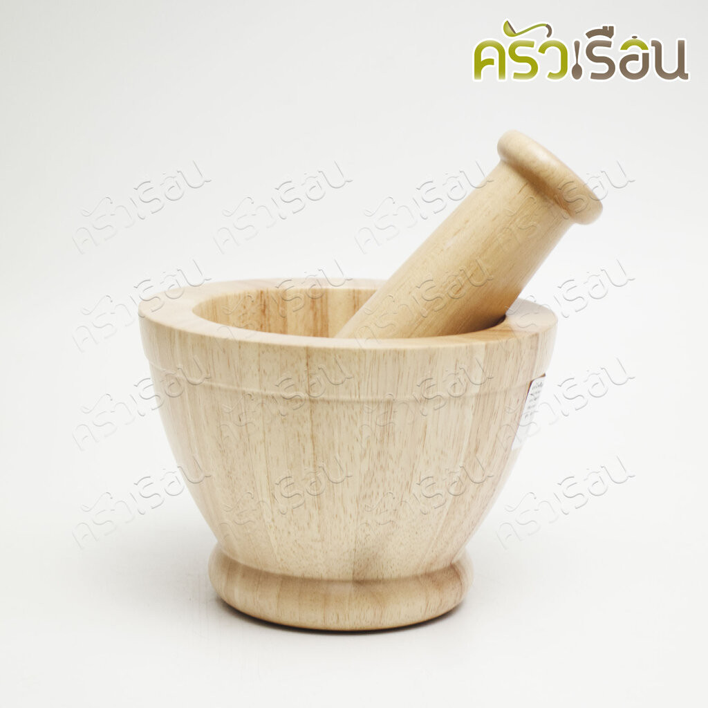 CMG ครกไม้ พร้อมสาก สำหรับตำอาหาร Ø 6 นิ้ว สูง 10.5 ซม.ไม้ยาง
