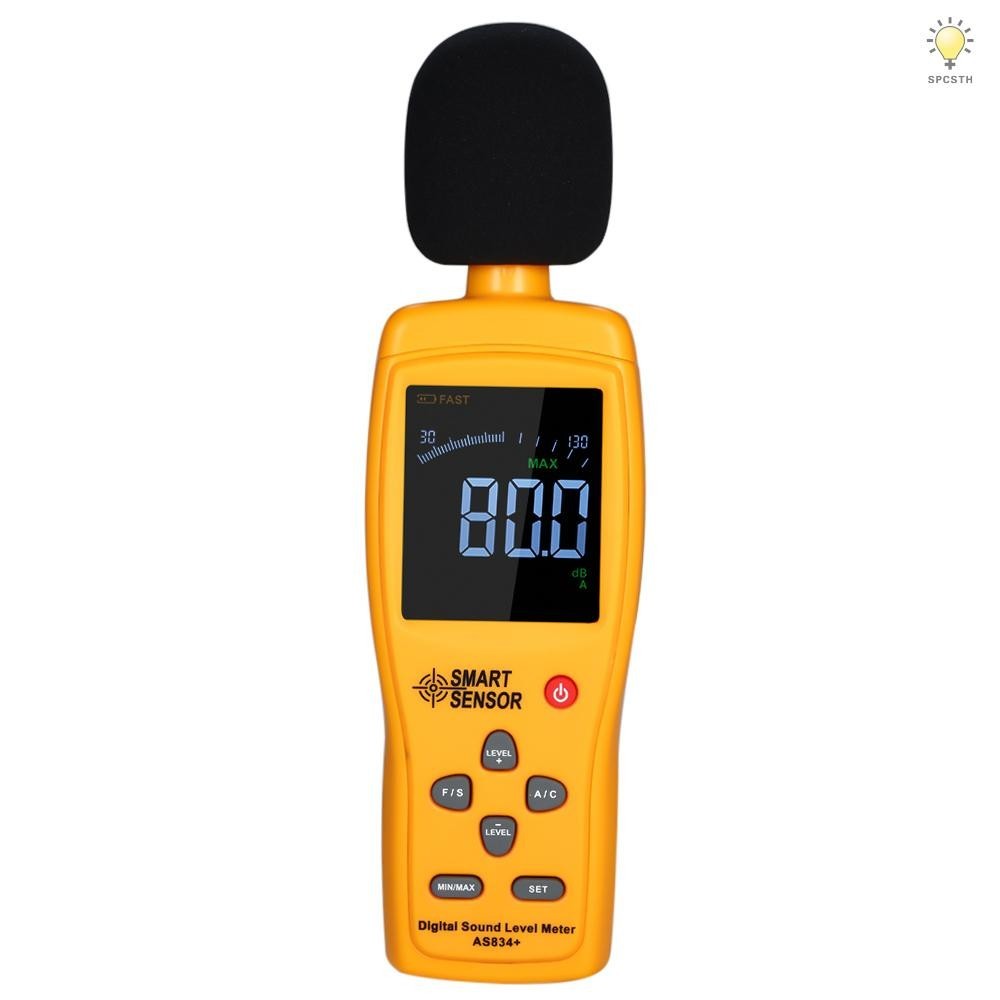 Smart SENSOR AS834 + Digital Sound Level Meter เครื ่ องวัดเสียงรบกวนดิจิตอล LCD Sound Level Meter 30-130dB Noise Volume Measuring Instrument Decibel Monitoring Tester
