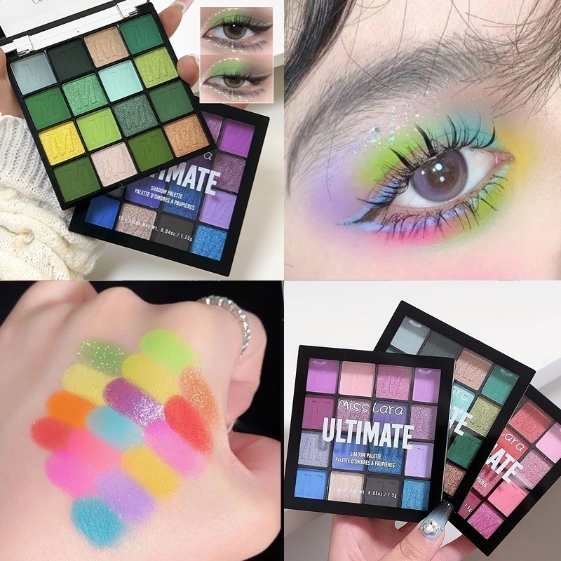 16 สีสีเขียวสีแดงสีฟ้าอายแชโดว์ Palette Matte Glitter Pearlescent Powder Delicate Easy To Clear Shimmer Eye Shadow คอสเพลย์ Make Up