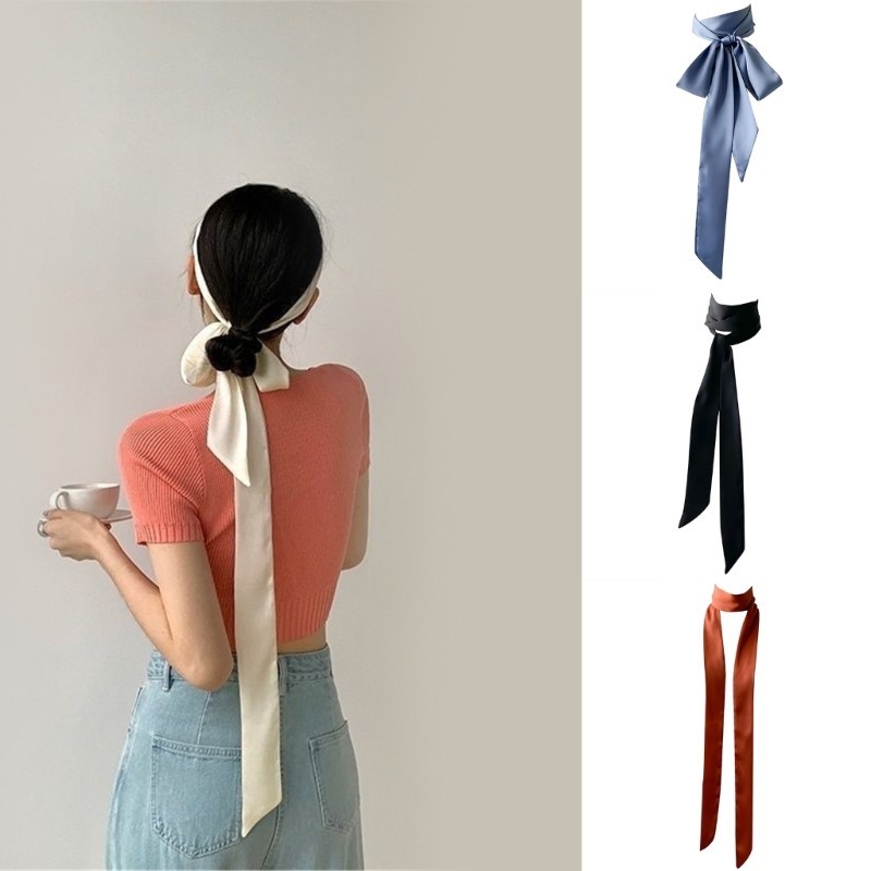 Lu ผ้าพันคอริบบิ้นผ้าไหม ยาว Elegant สําหรับผม/คอ Hand Tie ใช้ตกแต่งผม/คอ สําหรับงาน Dinner Party