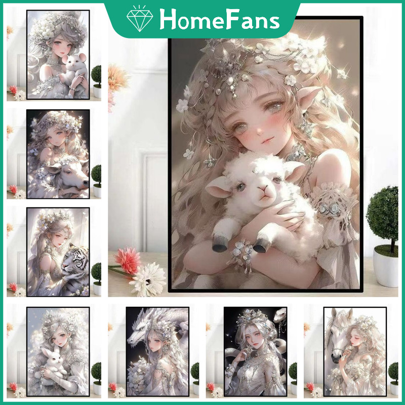 HFTwelve Zodiac Girl 5D ภาพวาดเพชรเพชรเต็มห้องนั่งเล่นวางเพชร Cross Stitch ห้องนอนตกแต่งห้องรับประทา