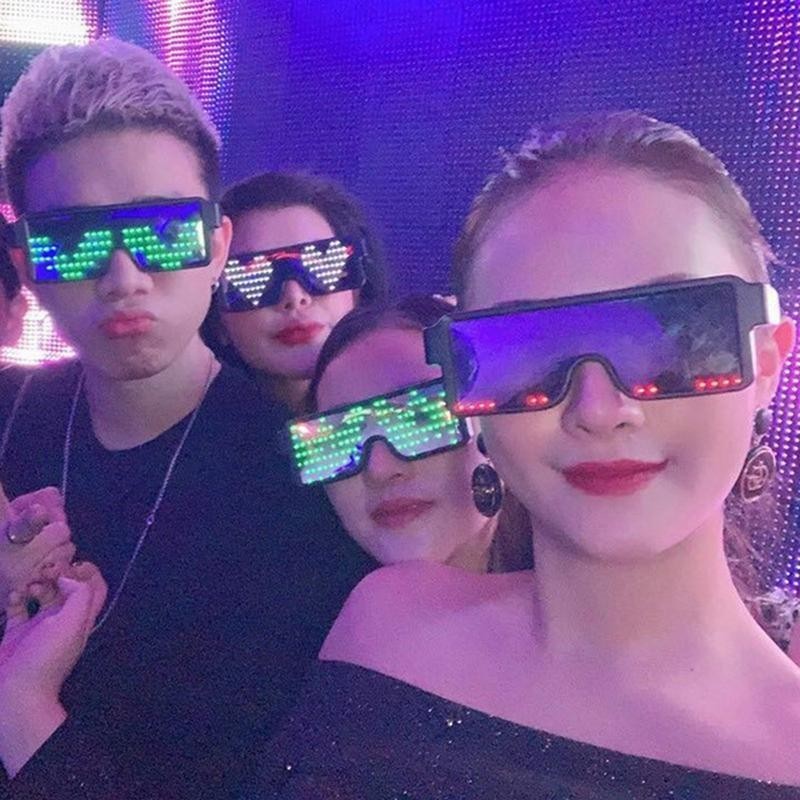 Led Party แว่นตาที่กําหนดเองภาษา USB ชาร์จกระพริบ Luminous แว่นตาคริสต์มาสคอนเสิร์ตแว่นตากันแดด Party Decor Light