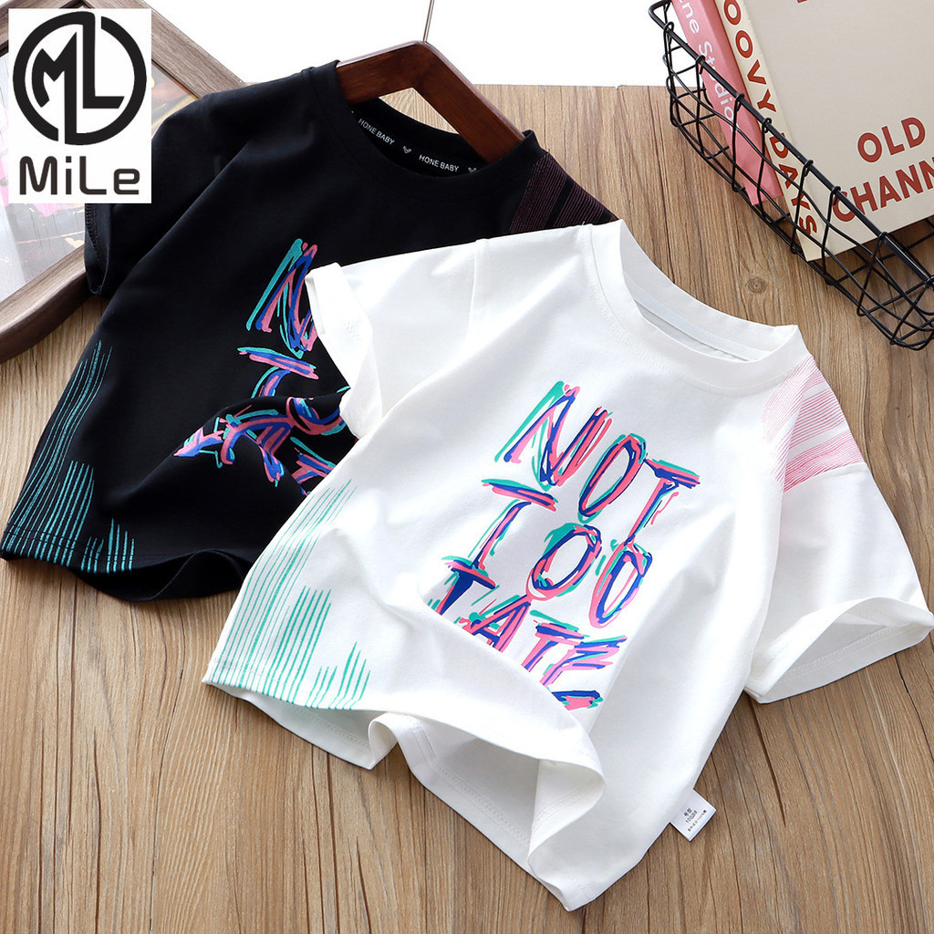 [มล] 80-160ซม. ฤดูร้อนสไตล์ใหม่ผ้าฝ้ายแท้แขนสั้นเสื้อยืดเวอร์ชั่นเกาหลีหลวมชิ้นเดียวเด็กทารกแฟชั่นด้านบนเสื้อผ้าเด็กเสื้อยืด