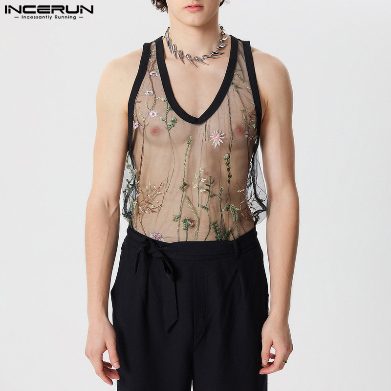 Incerun ผู ้ ชายวินเทจแฟชั ่ นต ้ นไม ้ หญ ้ า Jacquard แขนกุดถังลําลอง