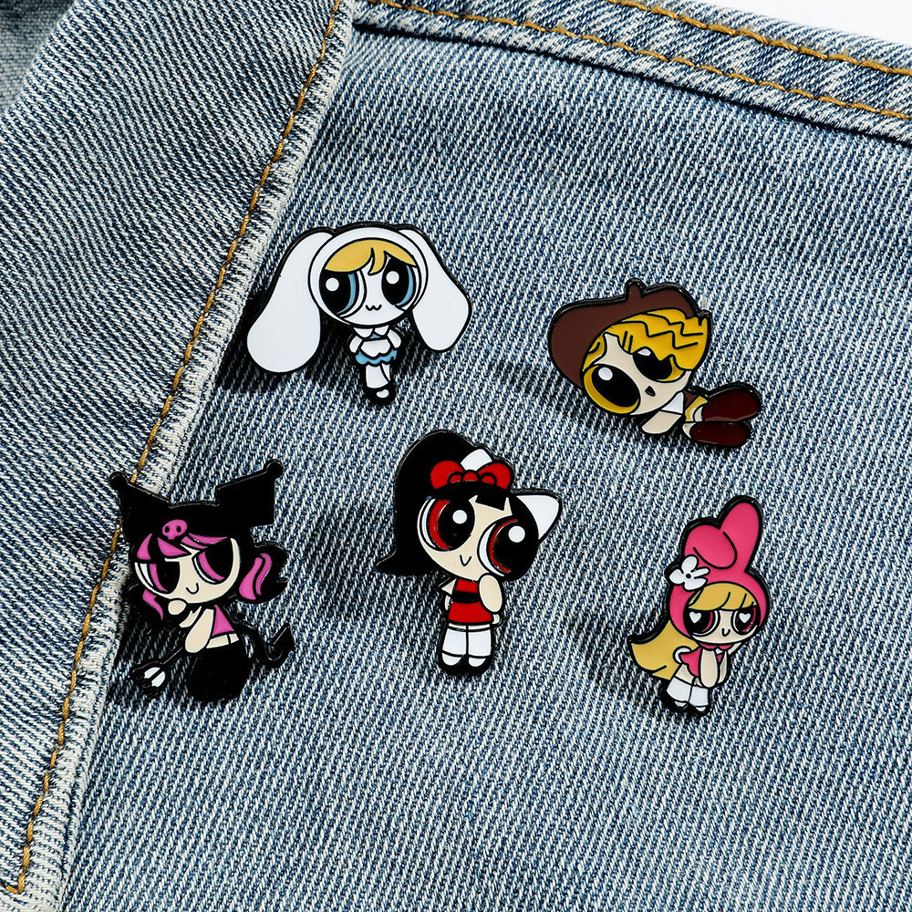 1pcs น ่ ารักการ ์ ตูน Powerpuff หญิงเข ็ มกลัดโลหะผสมอะนิเมะแฟชั ่ น Sanrio สไตล ์ โลหะ Pin เสื ้ อผ ้ ากระเป ๋ าตกแต ่ ง Badge