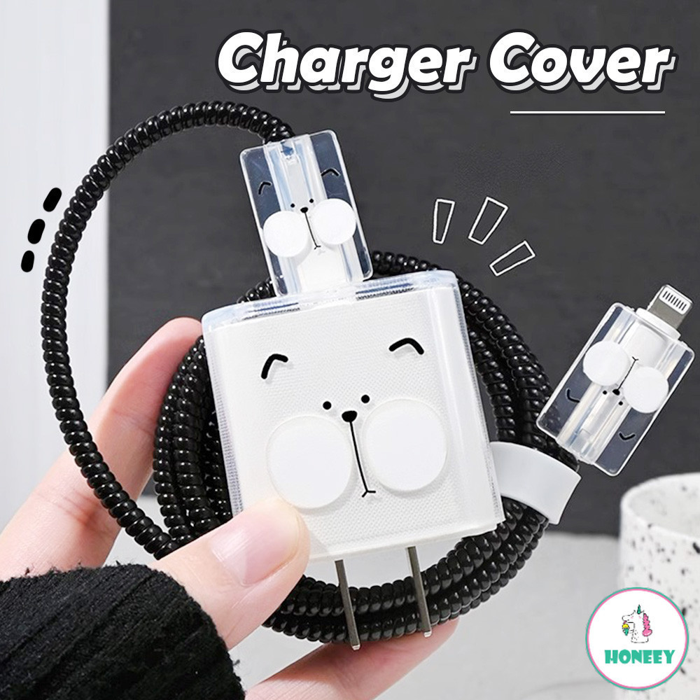 Simple การ์ตูนลูกสุนัขอะแดปเตอร์ป้องกันกรณีสําหรับ Iphone 18W/20W Fast Charger Protector ฝาครอบ Data Line Winder เกลียวแขนป้องกัน
