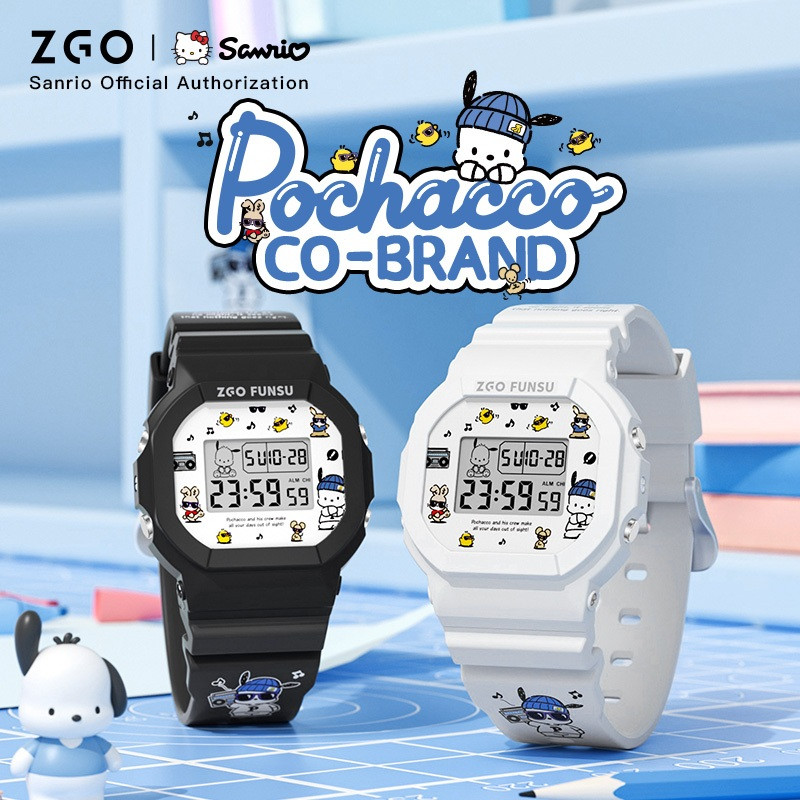 ดิจิตอลมัลติฟังก์ชั่นาฬิกาข้อมือPochacco50mกันน้ำกีฬากลางแจ้งนาฬิกาสำหรับเด็กเด็กสาวSanrio