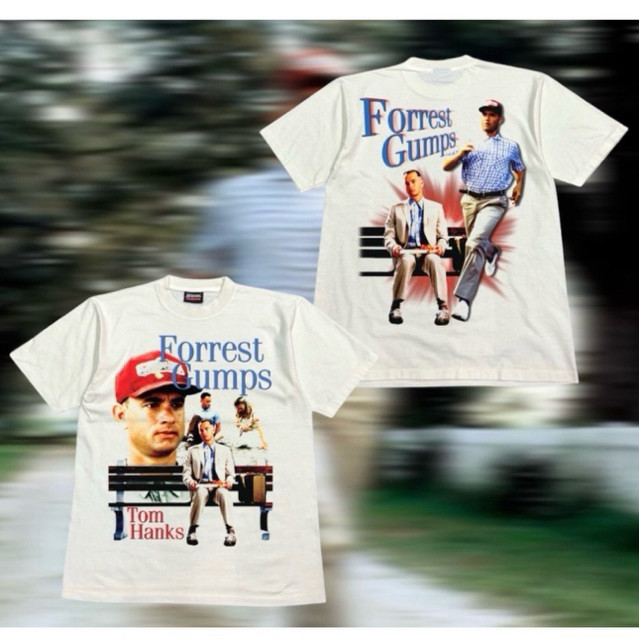 เสื้อยืดคอฟิต รุ่น Forrest Gumps สีเฟดขาว/สีขาว #DTG เสื้อยืดคอตตอน s-5xl