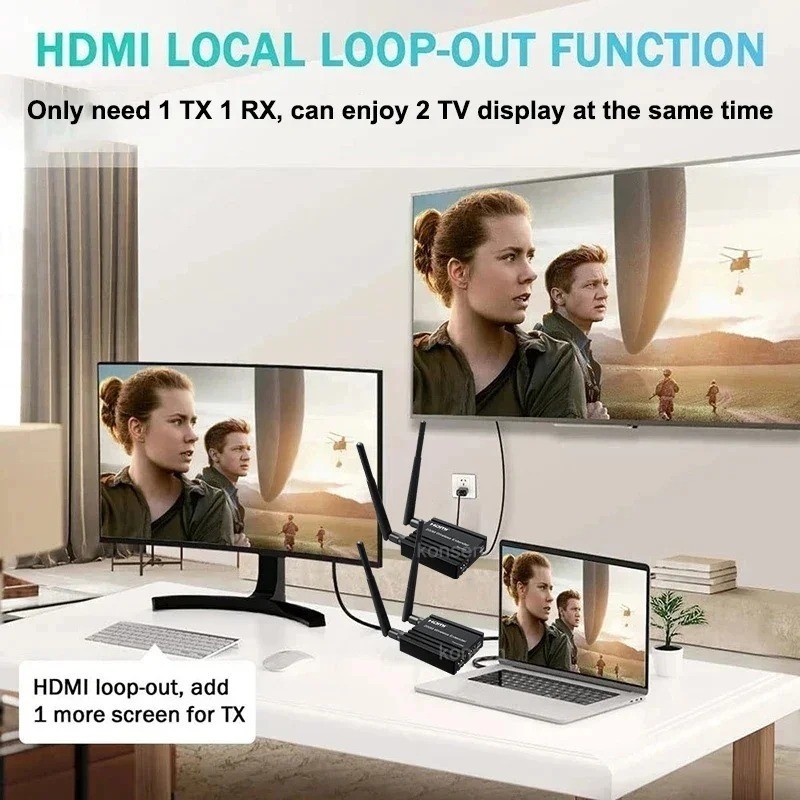 200m Wireless HDMI Extender หน้าจอ Share1080P WiFi Video Extender รองรับ 1 ถึง 4 จอแสดงผลไร้สายสําหรับ NVR กล้องแล็ปท็อปพีซี HDTV