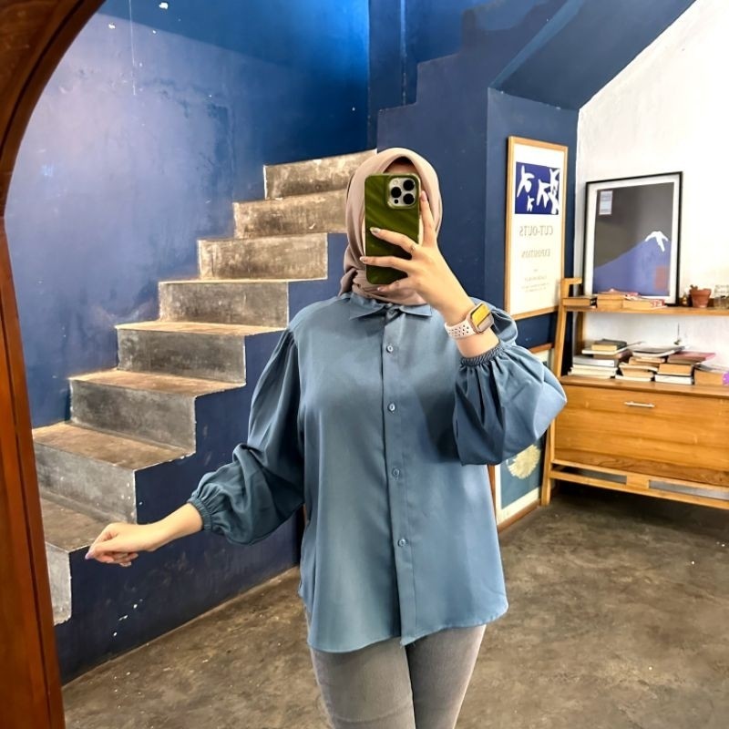 KEMEJA Mammiri Blouse Shirt Zea Puffy Plain Shakilla Cool
