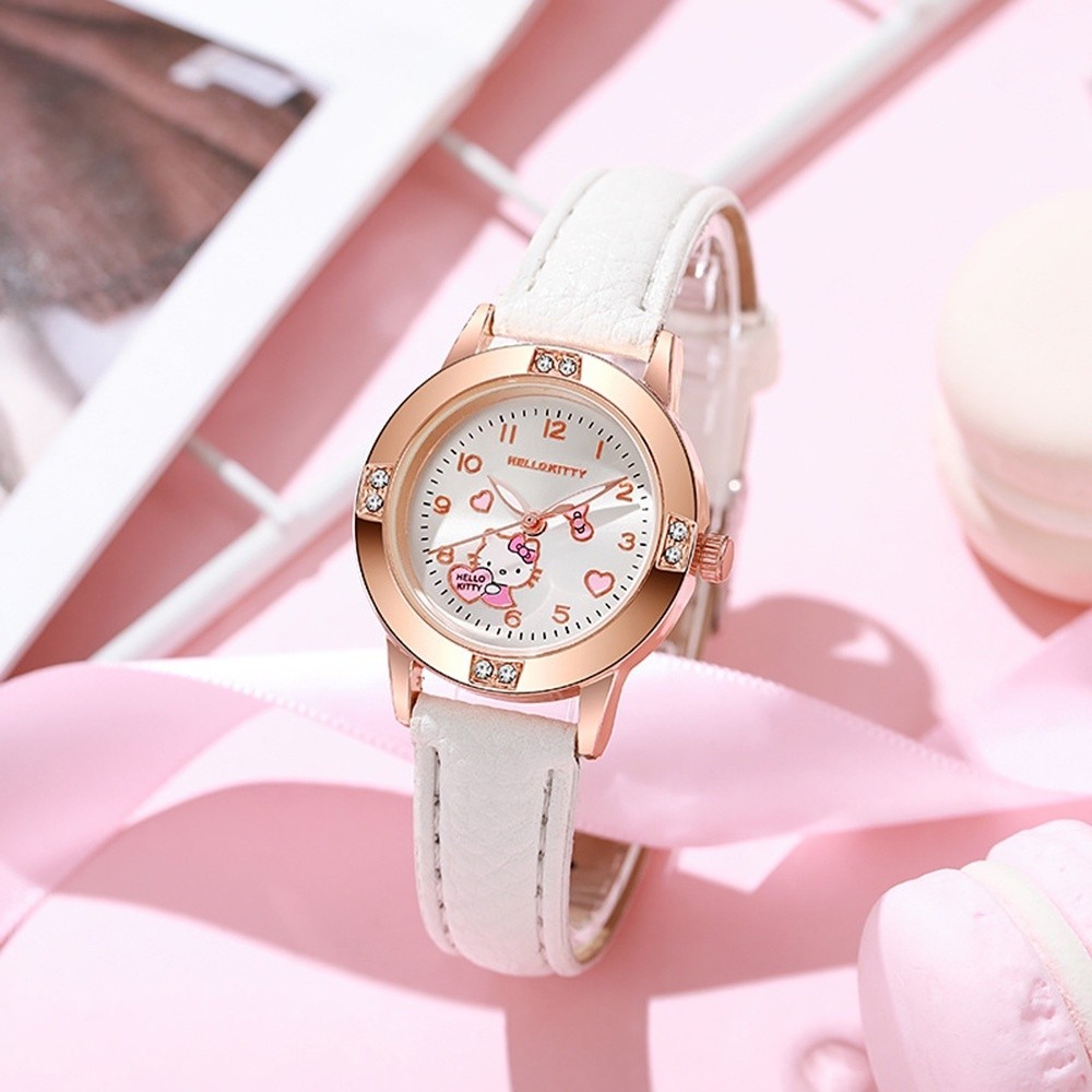 Sanrio Kuromi Melody นาฬิกาควอตซ์สําหรับเด็กผู้หญิง Hello Kitty Cinnamoroll Rose Gold Diamond Stundet นาฬิกาสําหรับเพื่อน