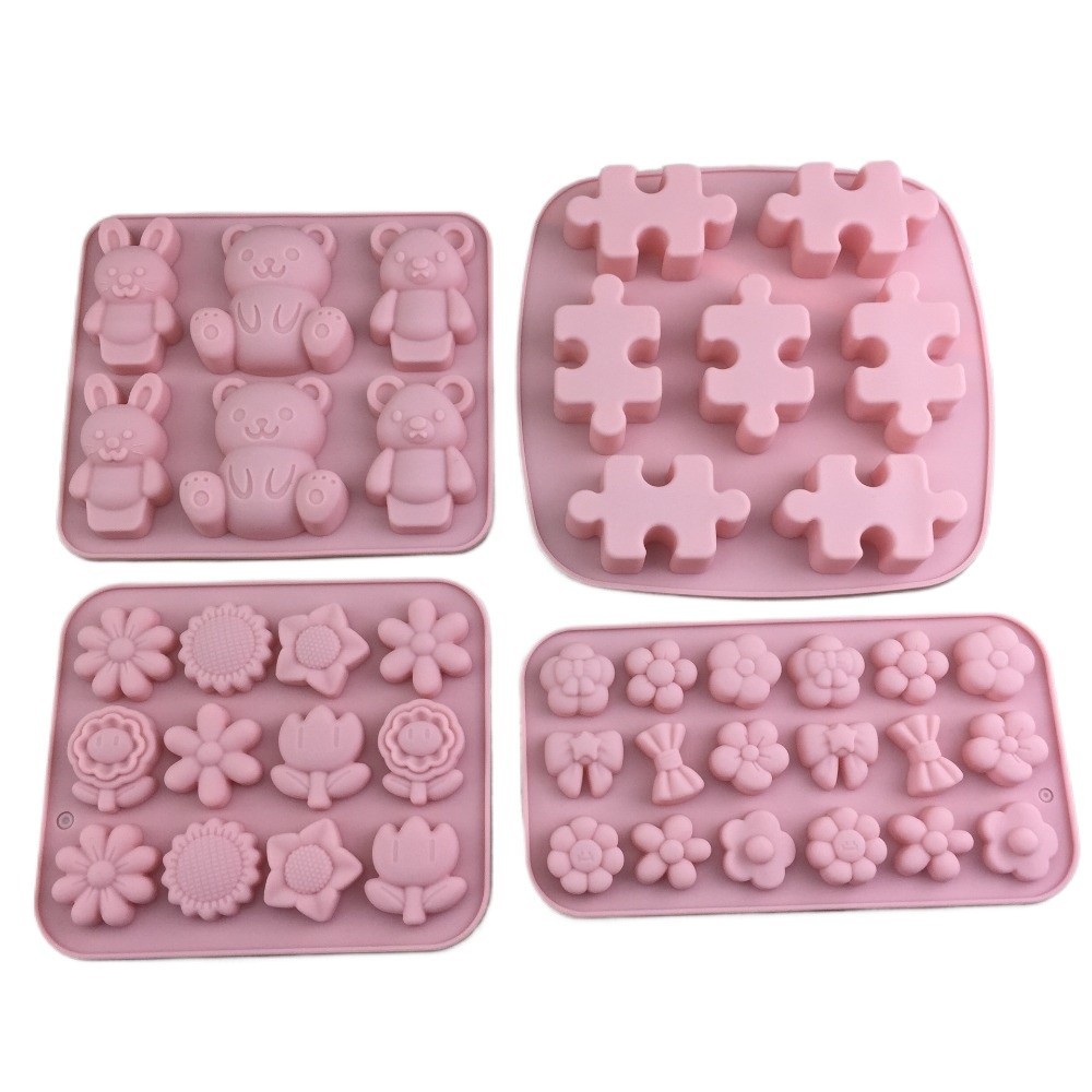 การ์ตูนบล็อกดอกไม้ขนาดเล็กโบว์ดอกไม้สร้างสรรค์ซิลิโคนแม่พิมพ์เค้กทําด้วยมือ ทําเอง น้ําตาลพลิกอบแม่พิมพ์
