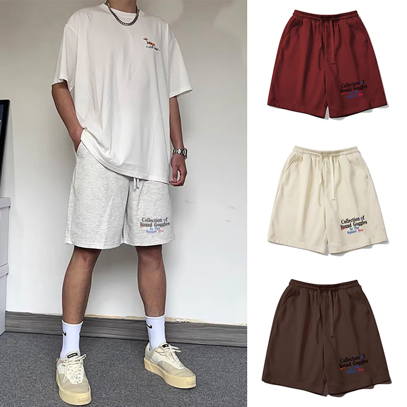 M-5xl ผู ้ ชายอเมริกัน Street สไตล ์ หลวมสบายๆกีฬากางเกงขาสั ้ นสําหรับชายตัวอักษรพิมพ ์ แนวโน ้ มบาสเกตบอลกางเกงขาสั ้ นสีเทาสีแดง Apricot สีขาว