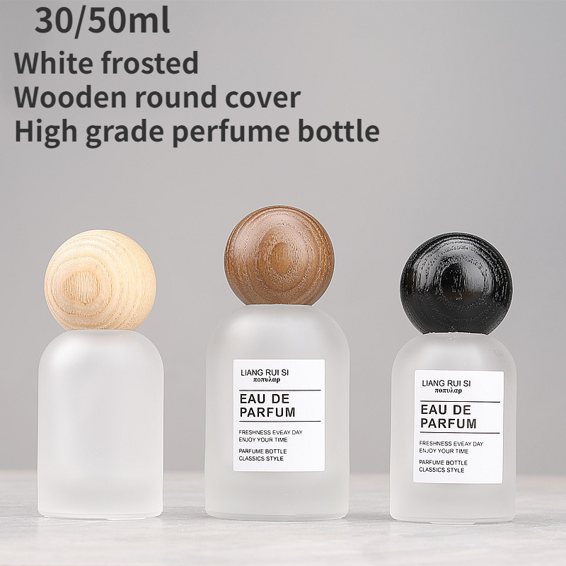 30/50ml สีขาว Frosted Glass ขวดสเปรย ์ น ้ ําหอม Empty Travel ขวดรีฟิลพร ้ อมหมวกไม ้