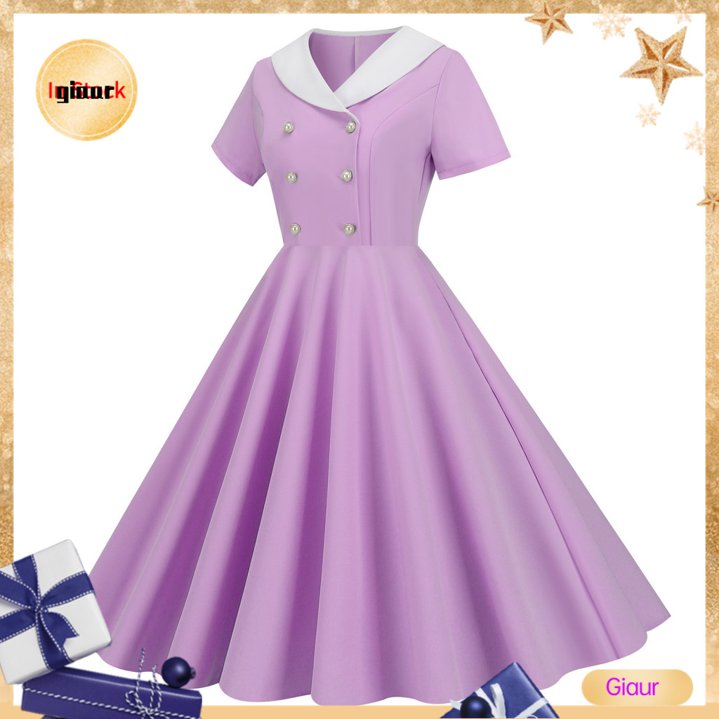 Giaurz 1950s ภาพยนตร์สไตล์ชุด Lady Prom ชุด Vintage 50s A-line Party ชุด V คอปุ่มตกแต่ง Elegant Swing Midi ชุดผู้หญิงเอเชียตะวันออกเฉียงใต้ Buys ที่ชื่นชอบ