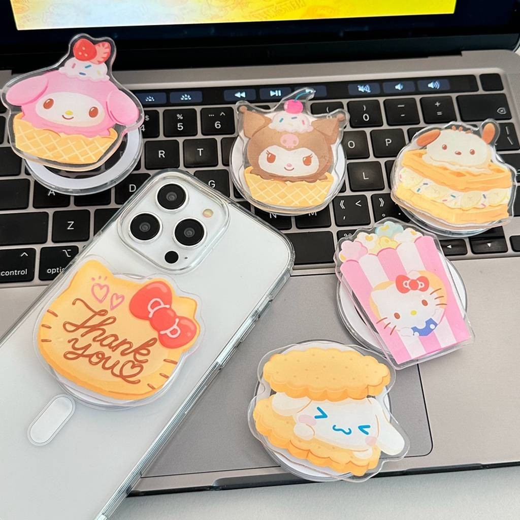 Girly น่ารัก Magnetic Attraction ผู้ถือโทรศัพท์ Popcorn Hello Kitty Kuromi เค้ก Melody รูปแบบ Creative ขาตั้งสําหรับ Naked โทรศัพท์มือถือ Magsafe กรณีพับ Anti-drop PC Bracket