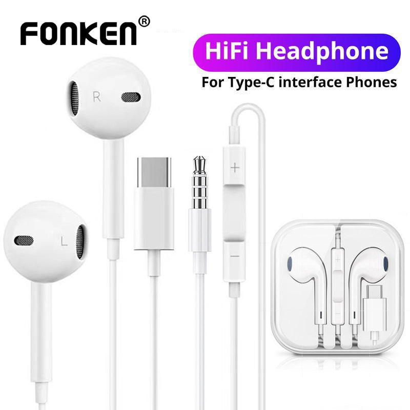 Fonken หูฟังแบบมีสาย 3.5 มม./iOS/Type-C In-Ear พร ้ อมหูฟังไมโครโฟน For iP 15 16 Series