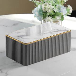 Homlife กล่องทิชชู่ ทรงยาว สไตล์โมเดิร์นลักชูรี่ Modern Luxury Modern Storage Box ขนาดใหญ่ สีขาว สีดำ หินอ่อน - MH262