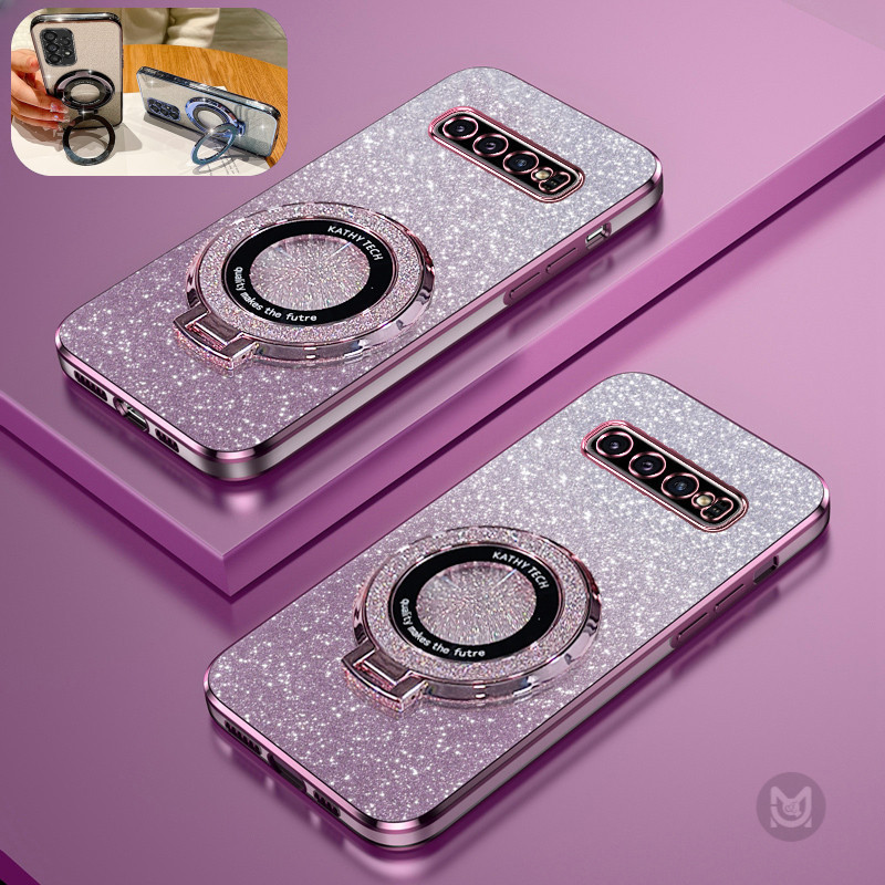 SAMSUNG ปลอกสําหรับsamsung Galaxy S9 S10 S20 S25 Plus S20 S25 Ultra S20FEหรูหราGradient Glitterชุบยืนผู้ถือแม่เหล็กซิลิโคนกรณีปกหลัง