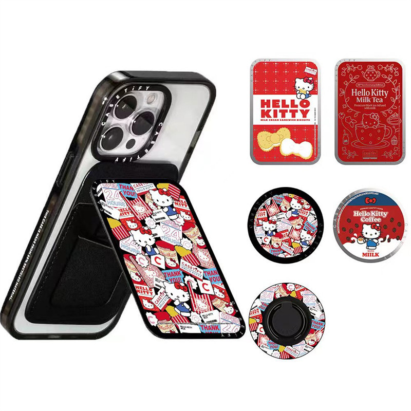 Casetify50th ครบรอบ Hello KittySnappy Cardholder Stand Magnetic compatible universal Grip เคสแม่เหล็กกระจก Creative Telescopic พับกล่องจับโทรศัพท์บรรจุ
